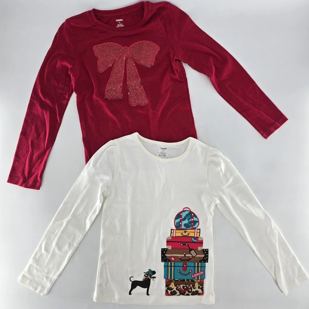 Gymboree Sparkling Bow and Suitcase Long Sleeve Tees
